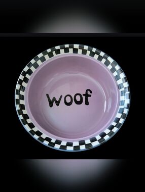 Ceramic Pet Bowl in Multi Colors with Checkerboard Rim